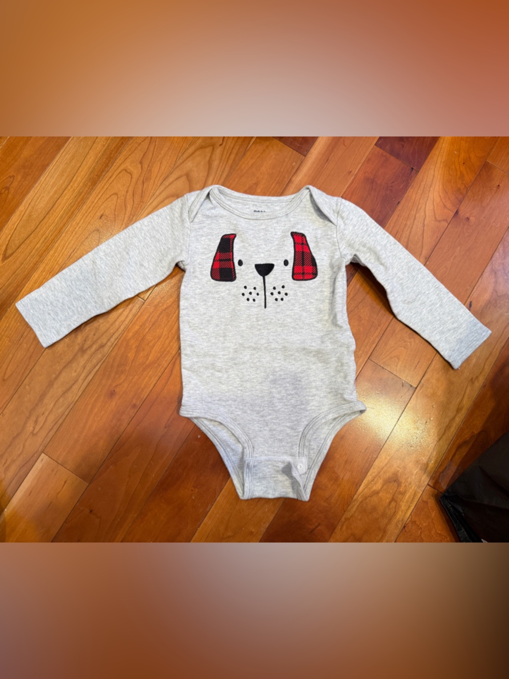 Gray Baby One-Piece Bodysuit with Red Plaid Accent